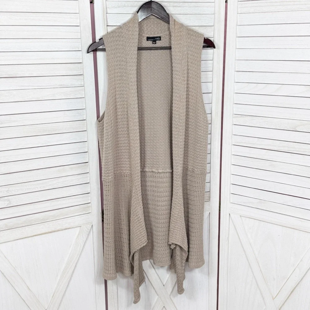 RXB Boho Open‎ Waterfall Long Cardigan Sweater Vest Tan Large Cotton